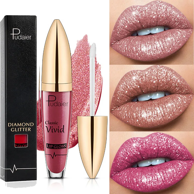 18 Colors Diamond Lip Gloss Waterproof Long Lasting Glitter Lipstick Liquid Shiny Lip Gloss Shimmer Pearl Lipgloss Lip Make Up