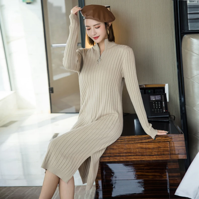 GIGOGOU женское платье-свитер с длинным рукавом зимнее плотное платье-пуловер