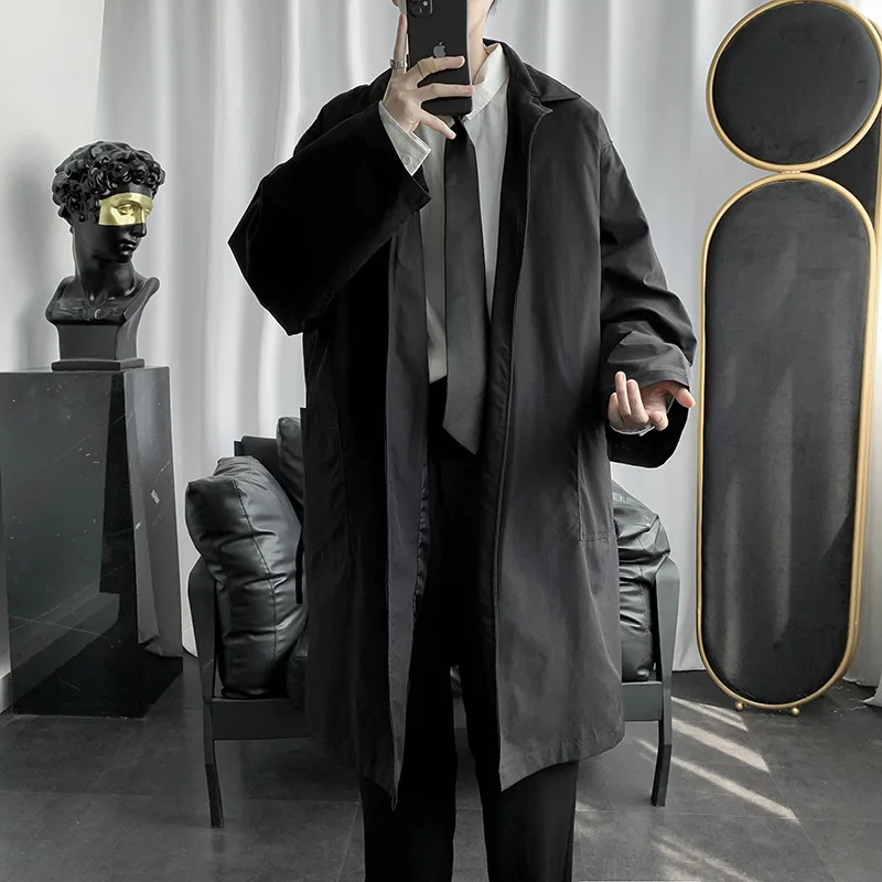 

UMI MAO Mid-length Windbreaker Jacket Male Port Style Ins Brand Trend Loose Wild Japanese Dark Casual Cloak Trench Long Coat