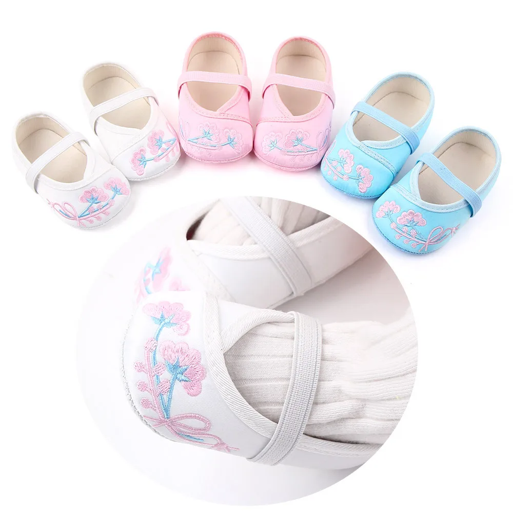 

New Girls Embroidery Flowers Baby Toddler Shoes 11cm 12cm 13cm Spring Autumn Children Footwear First Walkers