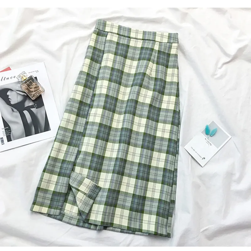 Женская длинная юбка в клетку Корейском стиле уличная одежда лето 2020|Женские