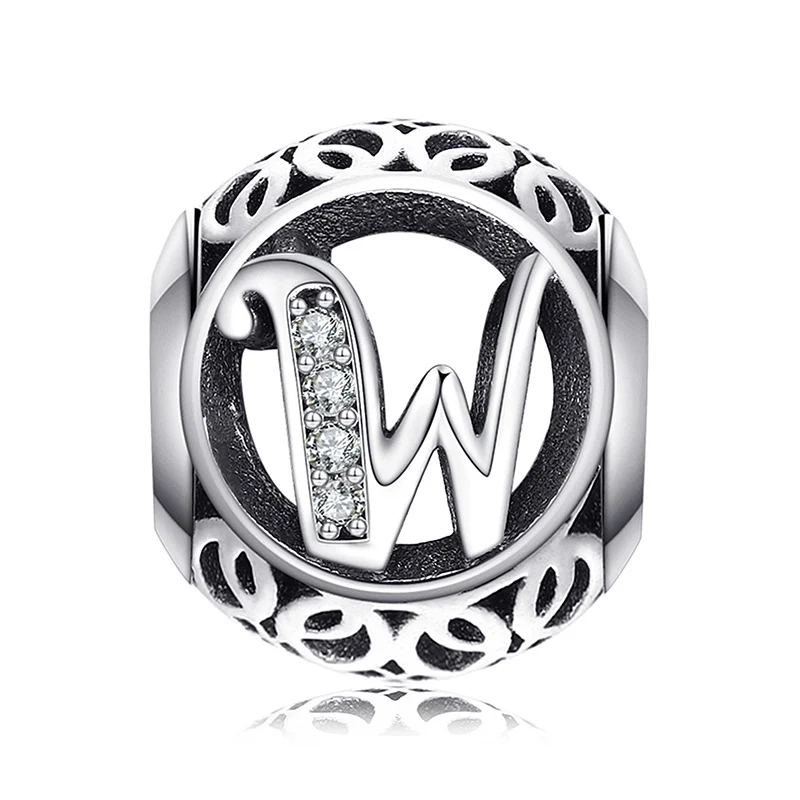 JewelryPalace Мода Письмо A-Z кубического циркония Aucthentic 925 пробы серебряный шарм для изготовления браслет DIY ювелирных подарок - Окраска металла: W