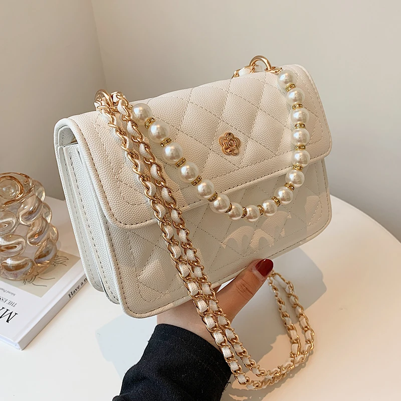 

Women Pu Leather Pearl Handle Handbags High Quality Ladies Small Crossbody Bags for Women Designer Female Purse Shoulder Bag New