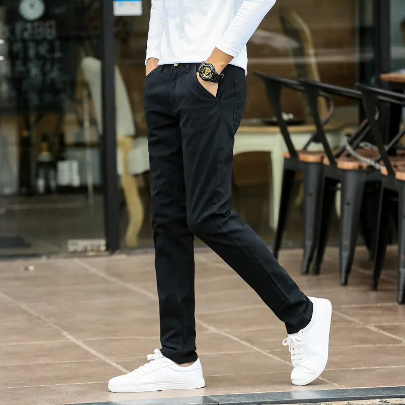 

New summer men's casual pants men's straight tube slim trousers youth Korean version men's stretch boy pants