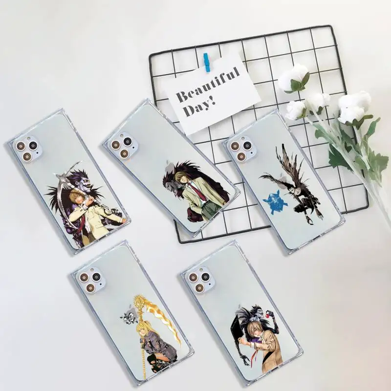 

anime cartoon Death Note Phone Case For iPhone 7 8 11 12 X XS XR MINI Pro Max Plus Clear Square Transparent