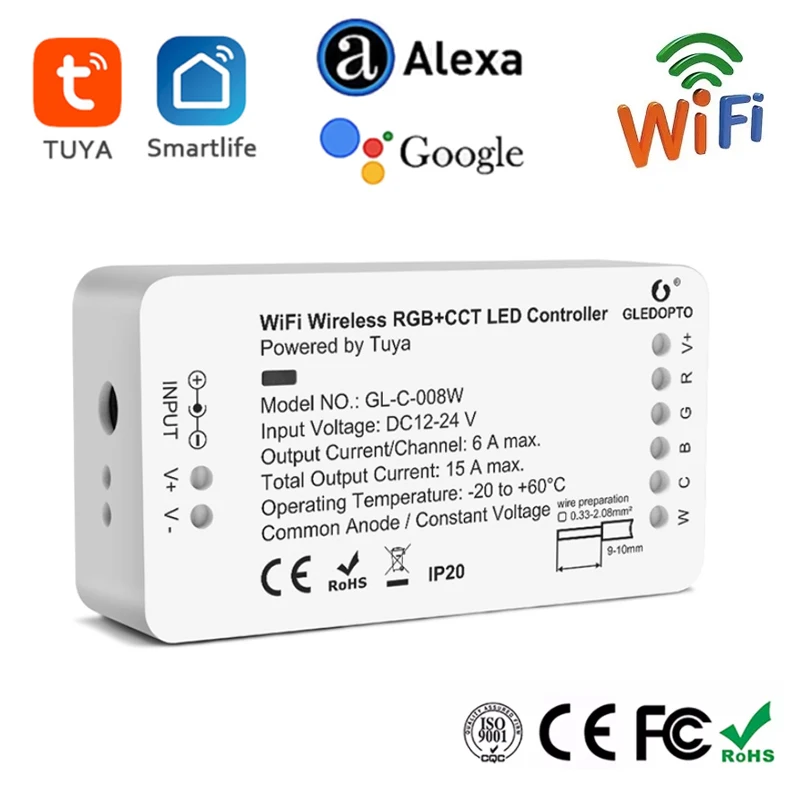

Tuya WiFi Wireless RGB+CCT LED Controller For Alexa Google Home Tuya Smart Life Control RGB Warm Cold White Dimmable Strip Light