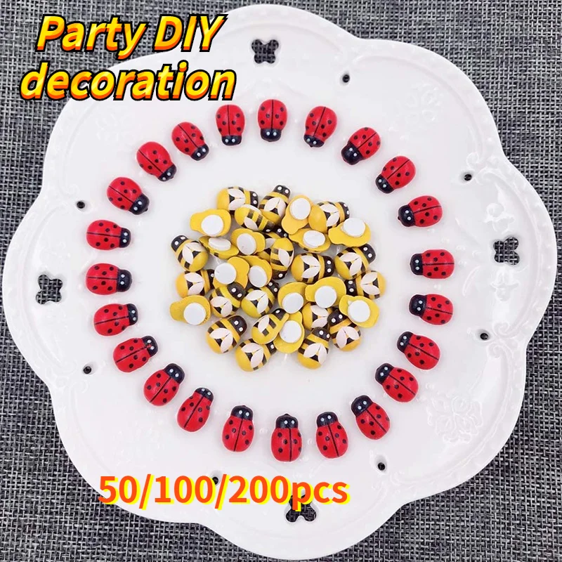 

50/100/200pcs Bee and Ladybug Wooden Mini DIY Stickers Christmas Easter Decoration Home Wall Decoration Party Decoration