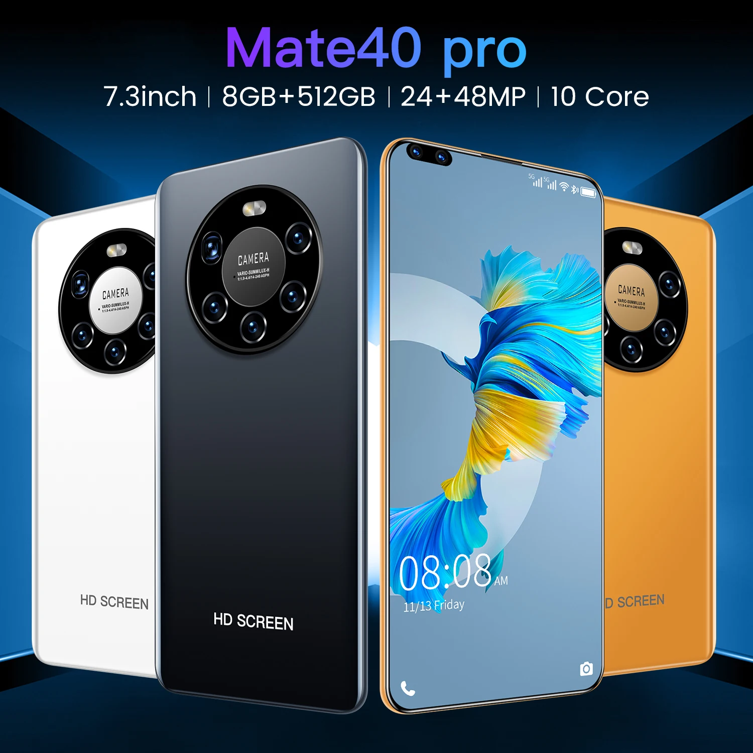 

Global Version 7.3 Inch New Mate40 Pro 12GB 512GB 24+48MP Andriod 10 Smartphones Ten Core MTK6889 Dual SIM 5G Really Cell Phone