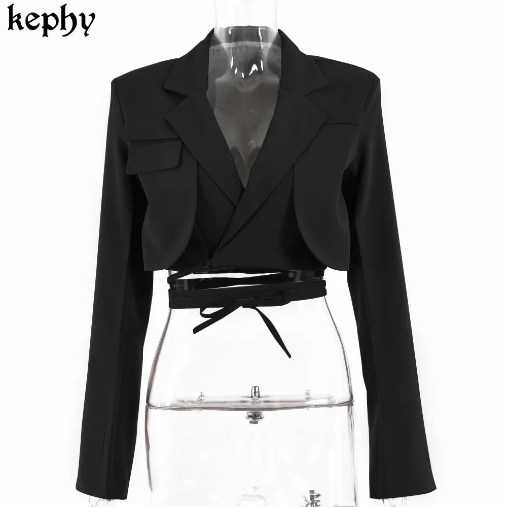 

Women's 2021 spring autumn new double-layer small suit sexy long-sleeve slim navel strap jacket Office Lady suit women
