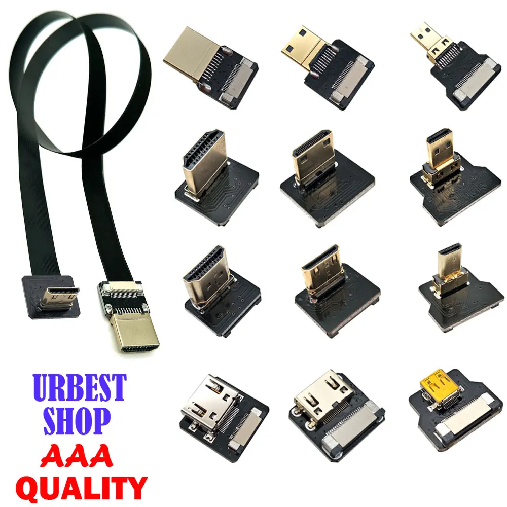 FPV мини HDMI штекер 90 градусов адаптер до микро FPC лента плоский Лапша кабель шаг 20pin