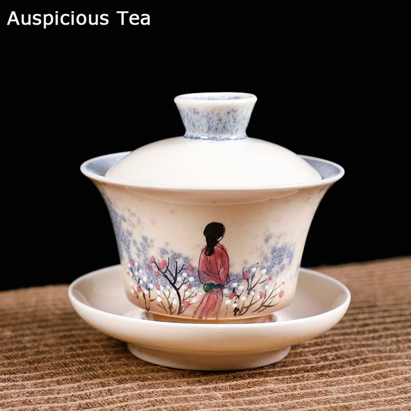 

130ml Retro Ceramic Gaiwan Teacup Handmade Sancai Tea Tureen Chinese Teaware Accessories Drinkware Portable Travel Personal Cup