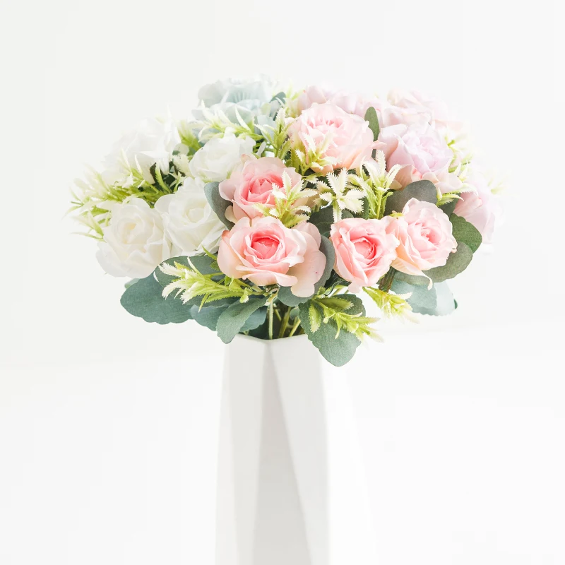 

Artificial Rose Flowers Silk Pink Peonies Christmas Vase for Home Decoration Fake Plants Wedding Decorative Bridal Clearance