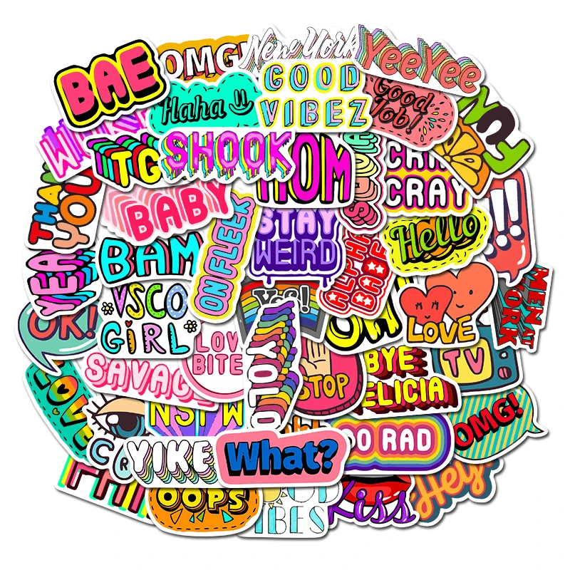 

50 PCS PVC Cartoon English Alphabet Laptop Graffiti Motorcycle Decorative Sticker Refrigerator Car Sticker Vinyl Decals