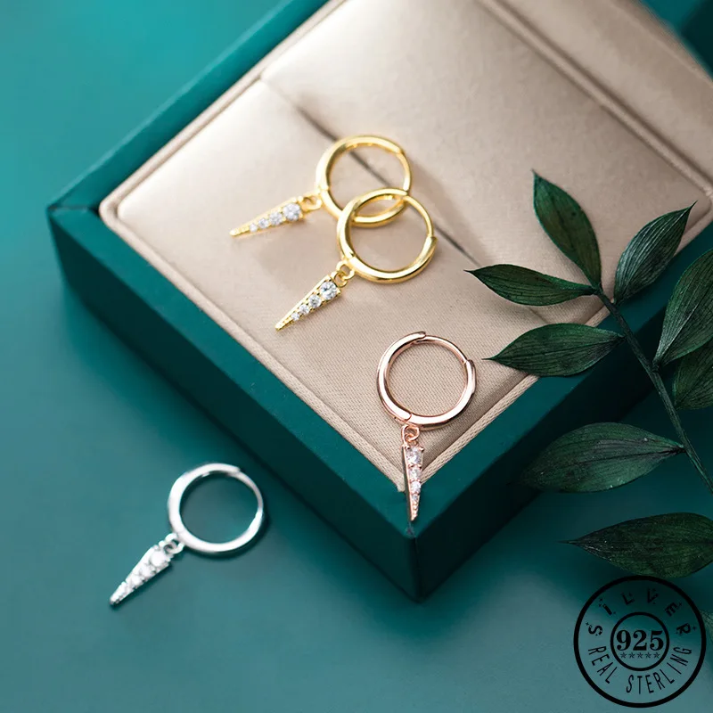 925 Sterling Silver Small Triangle Rose Gold Color Plated Hoops Piercing Cubic Zircon Earrings Ear Rings Fine Jewelry for Women | Украшения