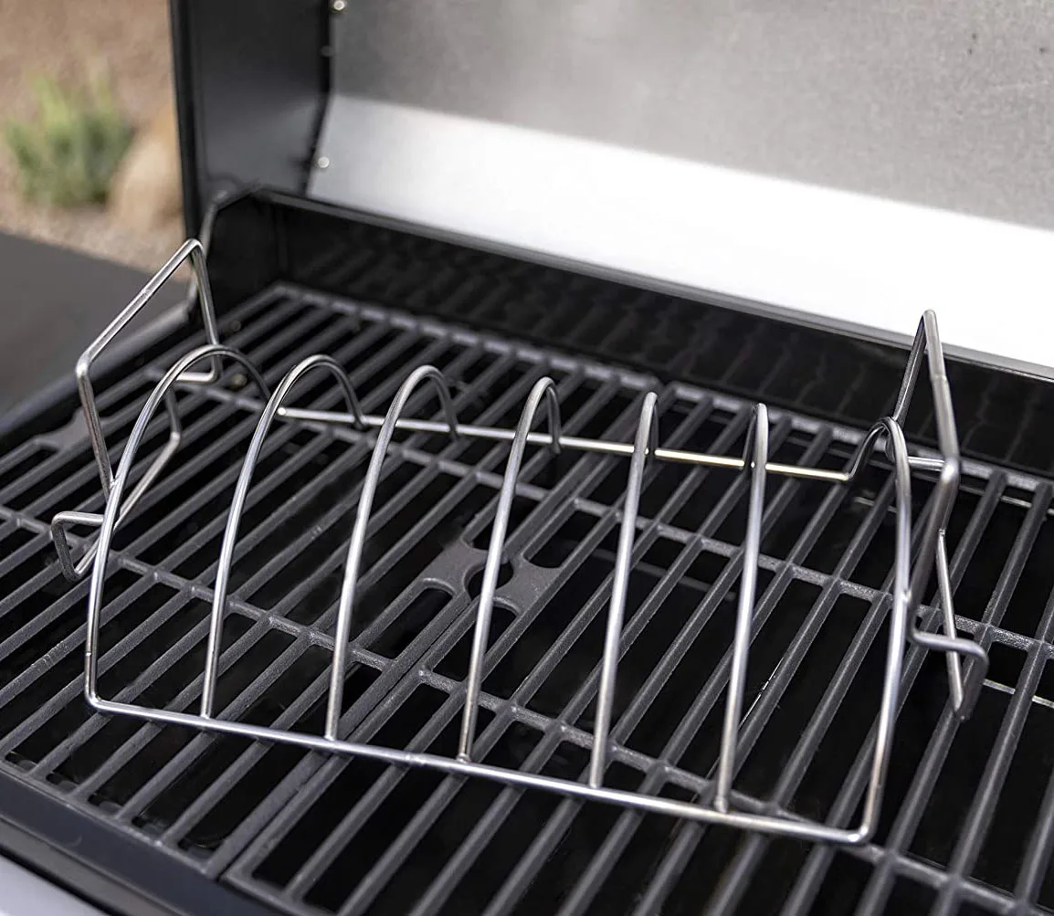

Large Stainless Steel BBQ Rib Rack Grill Smoking Roast Rack, Rib Holder for Charcoal Gas Grill Holds 6 Ribs