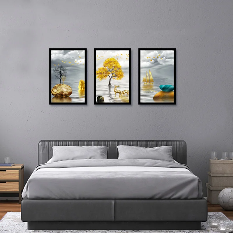 

Golden leaf deer stone abstract painting wall decoration painting art poster painting canvas painting