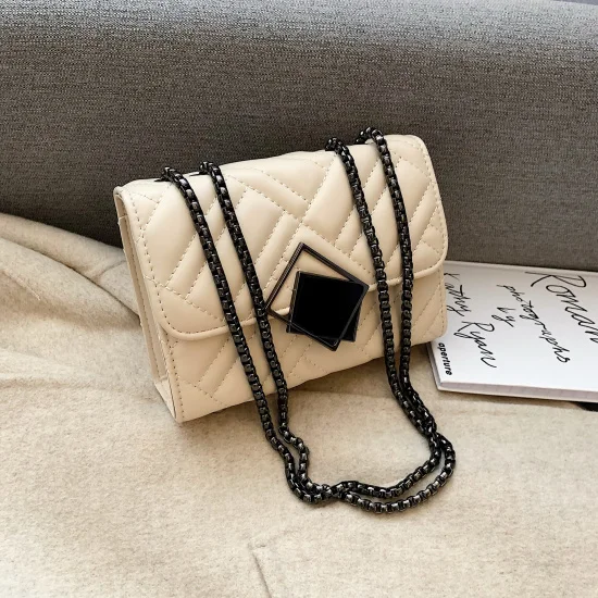 Beige Однотонные сумки через плечо из искусственной кожи для женщин маленькая цепочка сумка через плечо женская дизайнерская роскошный замок сумки - Цвет: Beige
