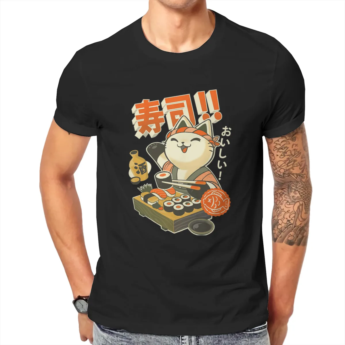 

Cat Moggy Cartoon Cute Kitten Alley Animal TShirt for Men Sushi Basic Casual Sweatshirts T Shirt High Quality Trendy Loose
