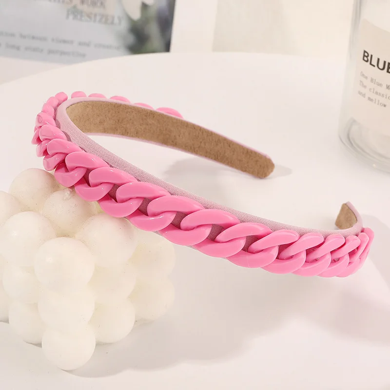 

Korean Retro Candy Color Pink Purple Resin Chain Headband Irregular Geometric Twisted Bezel Hair Band for Women Accessories