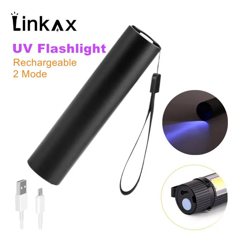 Светодиодный ультрафиолетовый фонарик с зарядкой от USB миниатюрный УФ фонарь для