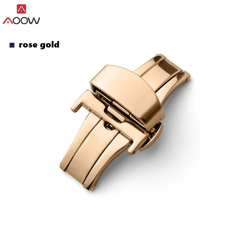 Rose gold AOOW застежка-бабочка из нержавеющей стали с двойным нажатием для ремешка часов 12 мм 14 мм 16 мм 18 мм 20 мм 22 мм - Цвет ремешка: Rose gold