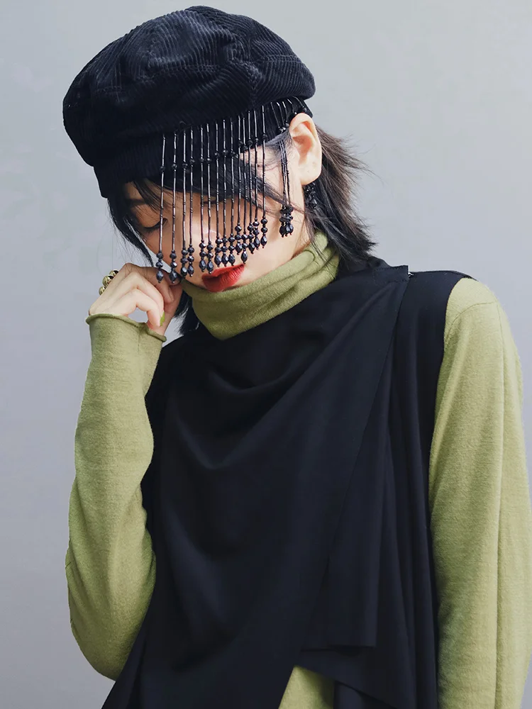 GETSRING Women Hat Tassel Patchwork Vintage Corduroy Womens Hats Black Fashion Berets 2019 New Suede | Аксессуары для одежды