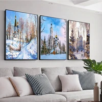 5d diy diamond painting cross stitch embroidery snow castle mosaic full square round drill wall decor handcraft gift