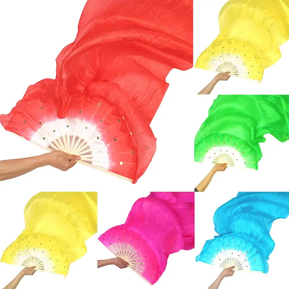 

Hot Silk Belly Dance Fans Bamboo Ribs Handmade Dyed Performance Dancing Colorful Foldable Long Fan Home Decoration Craft