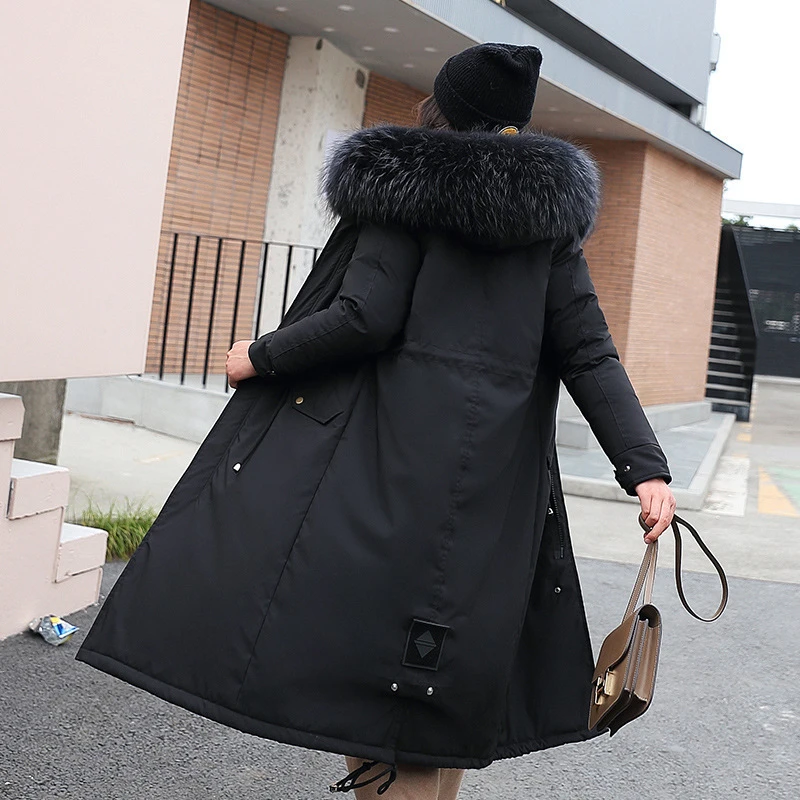 

2020 Snow Wear Long Parkas Winter Jacket Women Fur Hooded Clothing Female Fur Lining Thick Winter Coat Women