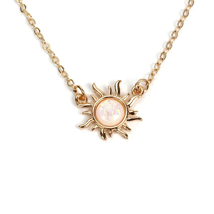 

New Fashion Imitation White Fire Opal Sunflower flower Pendant Necklace silver color Charm For Women Female
