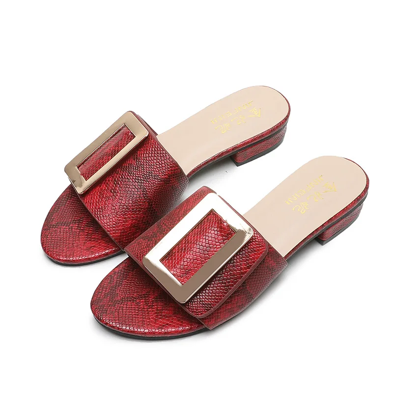

Women's slippers 2021 new low heel casual square button comfortable one line slippers large size sandals