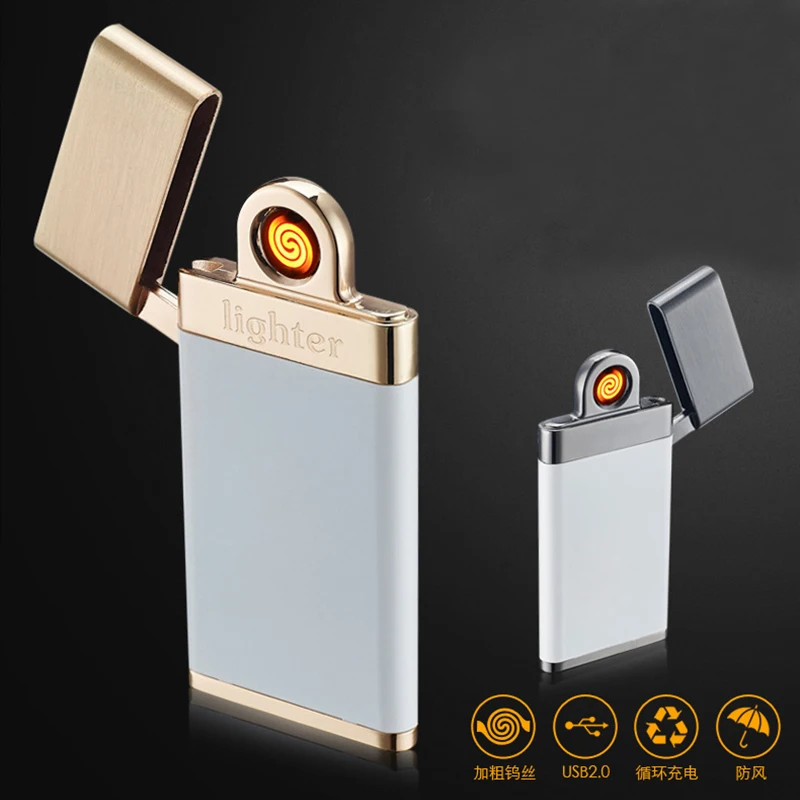 Ультратонкая двухсторонняя Зажигалка для сигарет ветрозащитная беспламенная USB