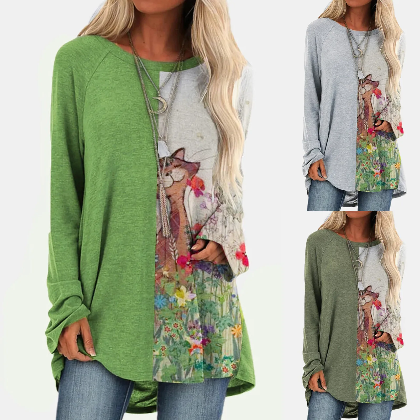 

Блузка Женская с длинным рукавом и круглым вырезом, 78 # G