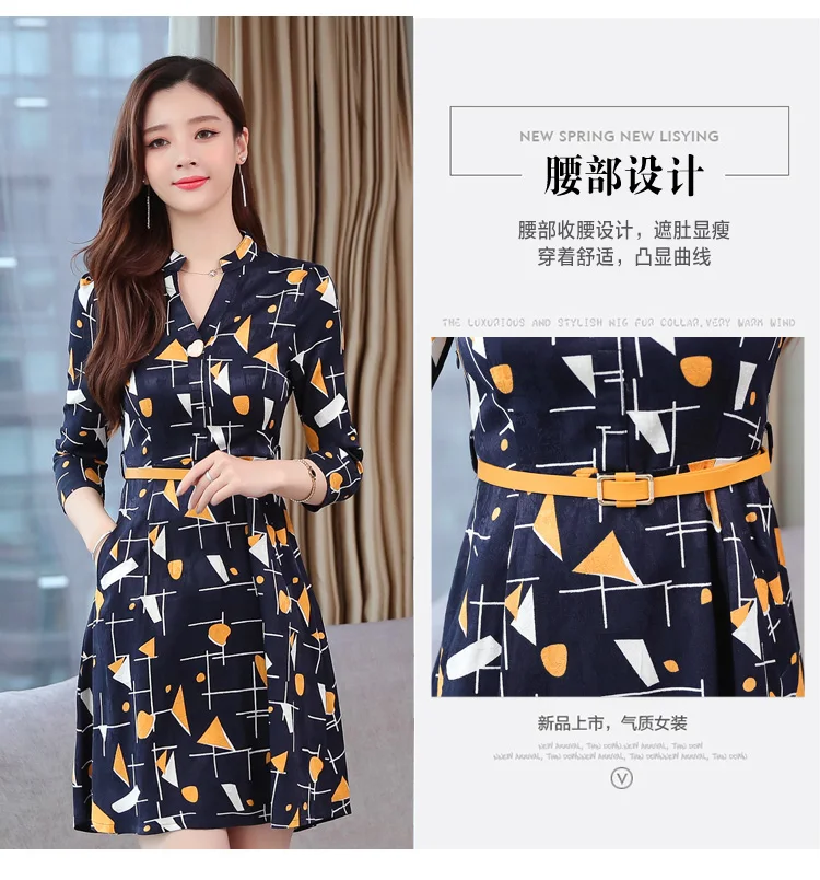 Vintage Print Chiffon Long Sleeve Mini Dress Autumn Winter Chic Plus Size Women Bodycon Dress Elegant Femal Party Vestidos