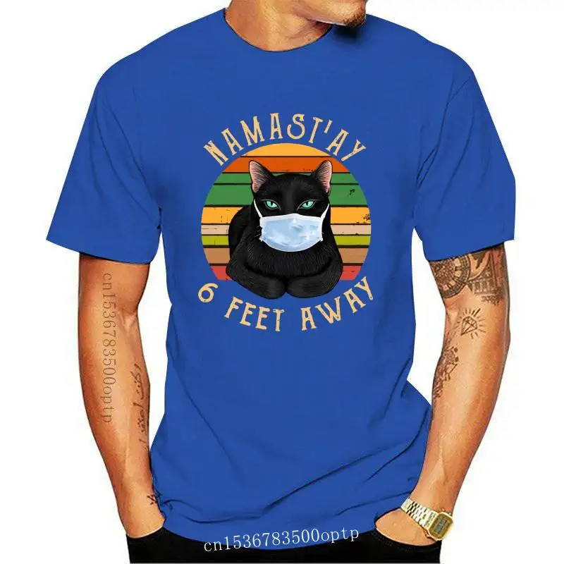 

Винтажная забавная футболка Namastay с изображением кошки из карантина для йоги на расстоянии 6 футов