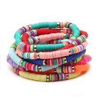 boho heishi polymer clay disc beads stretch bracelet women girl 6mm african vinyl bead multicolored summer beach jewelry present