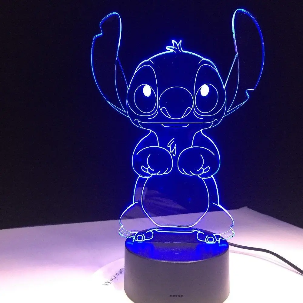 Мультфильм Тедди стежка ночник светодиодный 3D иллюзия декоративная лампа детский ночник Стич настольная лампа стежка собака прикроватная