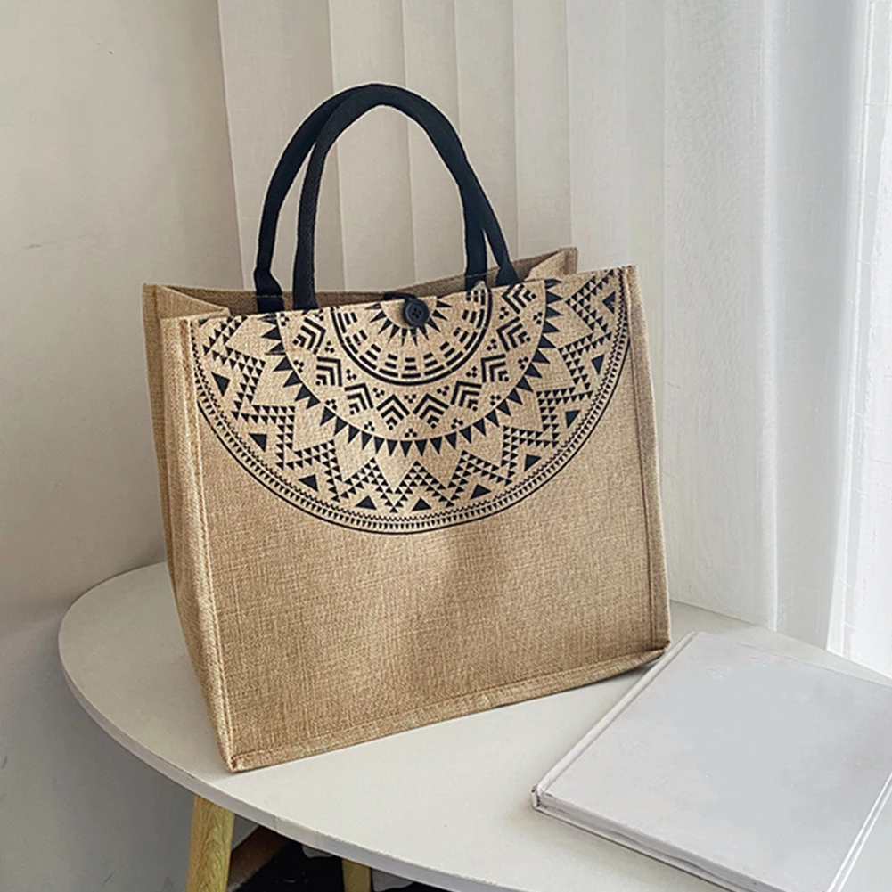 

Vintage Women Geometric Printing Shoulder Shopping Bag Casual Ladies Large Capacity Tote Handbags