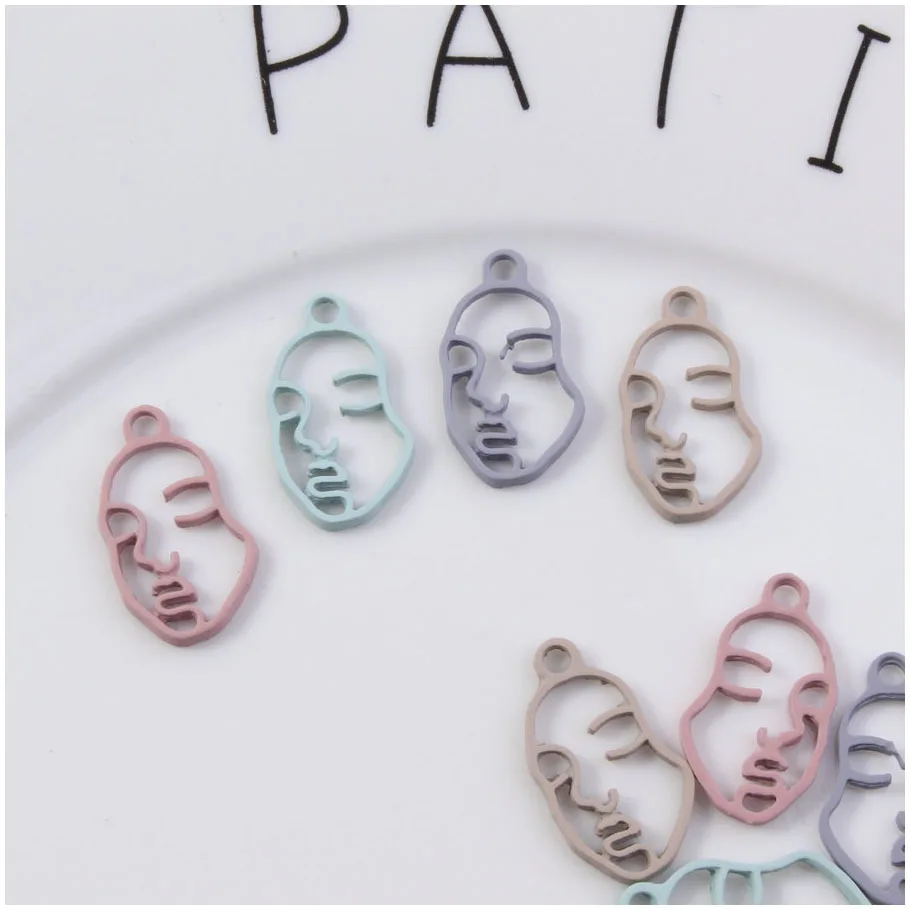 10pcs Rubber Paint Alloy Face Book Series Earring Pendant 13*23mm Spray Paint Face Earring Necklace Pendant DIY Jewelry Material