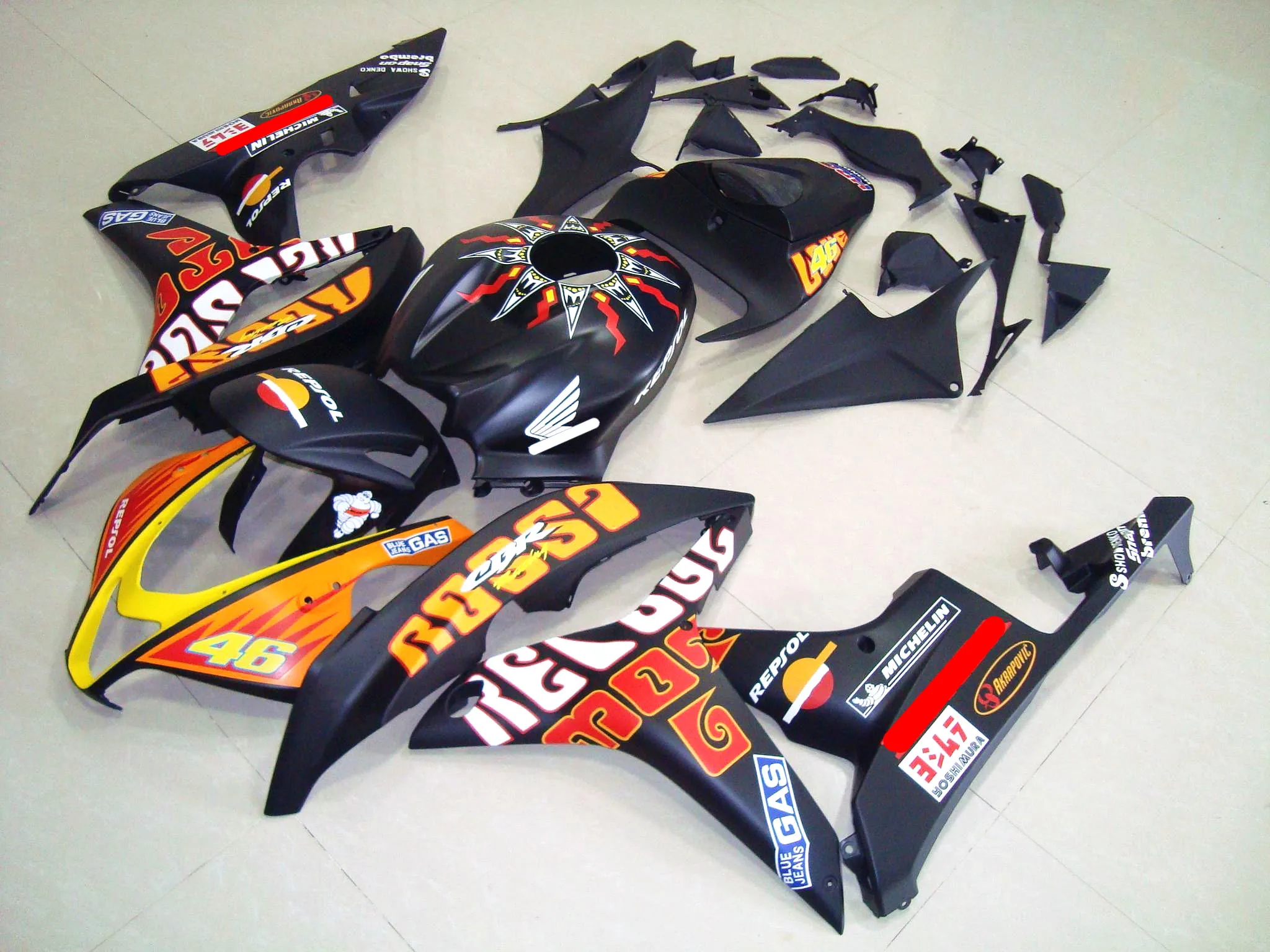 

Motorcycle Fairings Kit Fit FOR HONDA CBR600RR 2007-2008 Bodywork set High quality ABS injection Black Sunflower