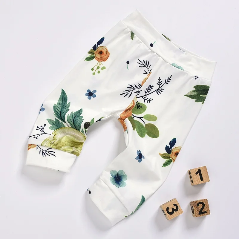 

Infant Round Collar Long Sleeve Cartoon Set Baby Girl Jumpsuit Climb Romper+Headband+Rose Print Pant Clothing Toddler Cotton Set