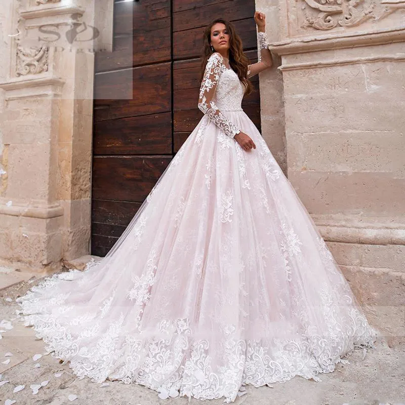 SODigne кружевное свадебное платье трапециевидной формы Boho Длинные платья для невесты рукава на заказ; длинное Шлейфы для свадебных платьев
