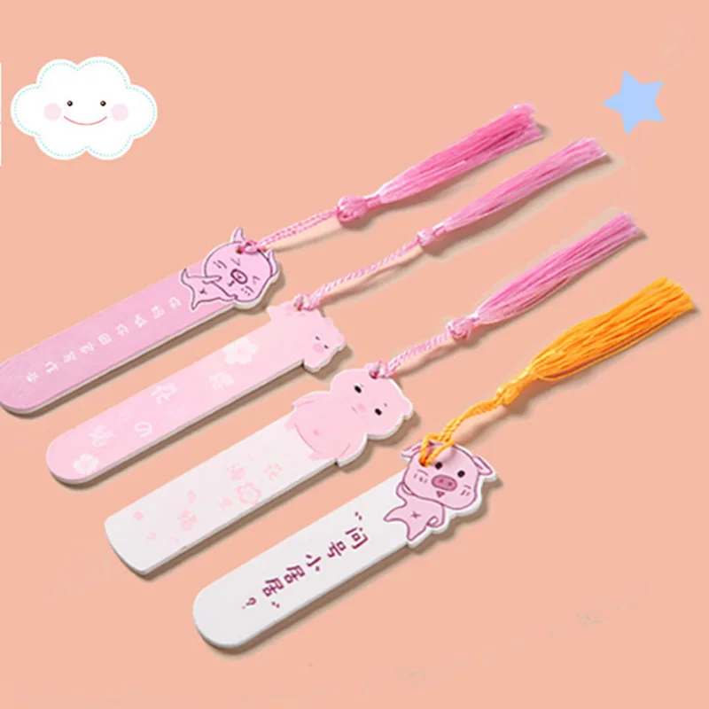 

4Pcs/set Bookmarks Cartoon Wooden Books Page Kawaii Stationery Tassel Book Mark for Students Read Accessory School Office Supply