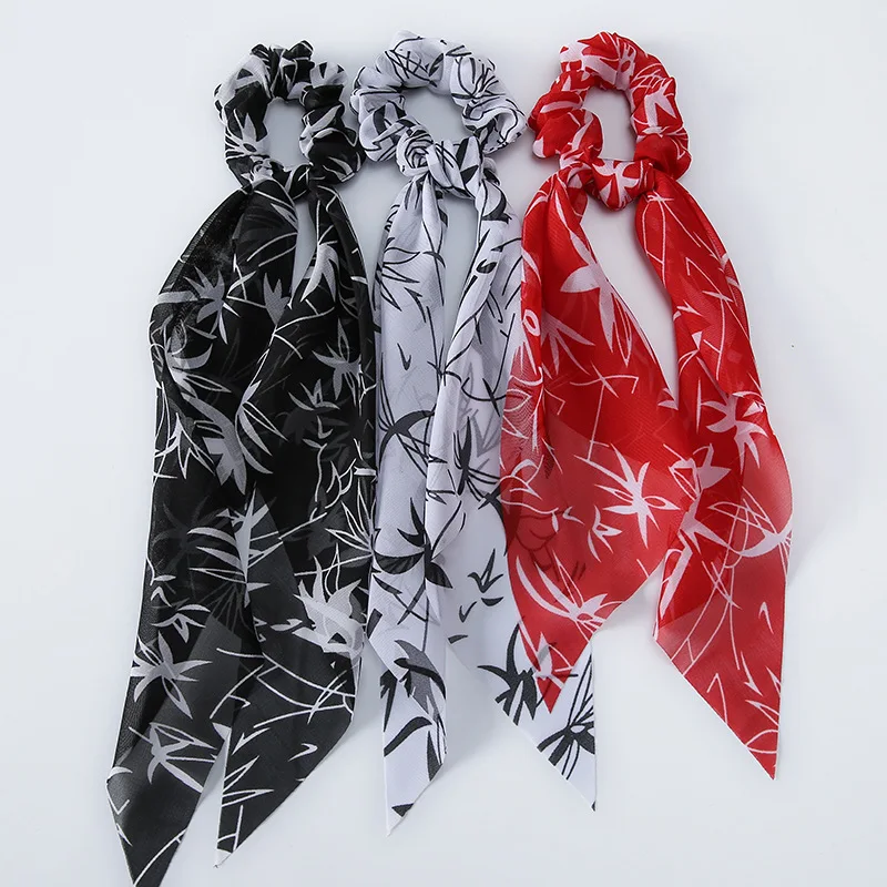 

Floral Print Bow Hair Scrunchies Long Ribbon Chiffon Hair Rope For Woman Girls Daily All-match Elastic Headwear Hair Accessories