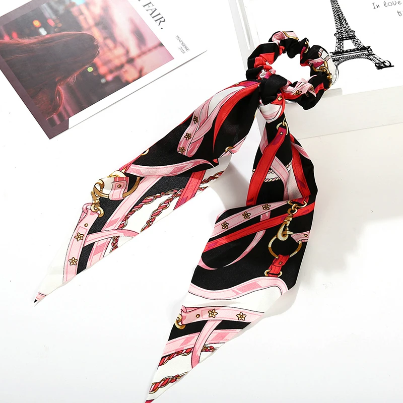 

Fashion Ponytail Long Ribbon Printed Elastic Hair Bands Elegant Hair Accessories