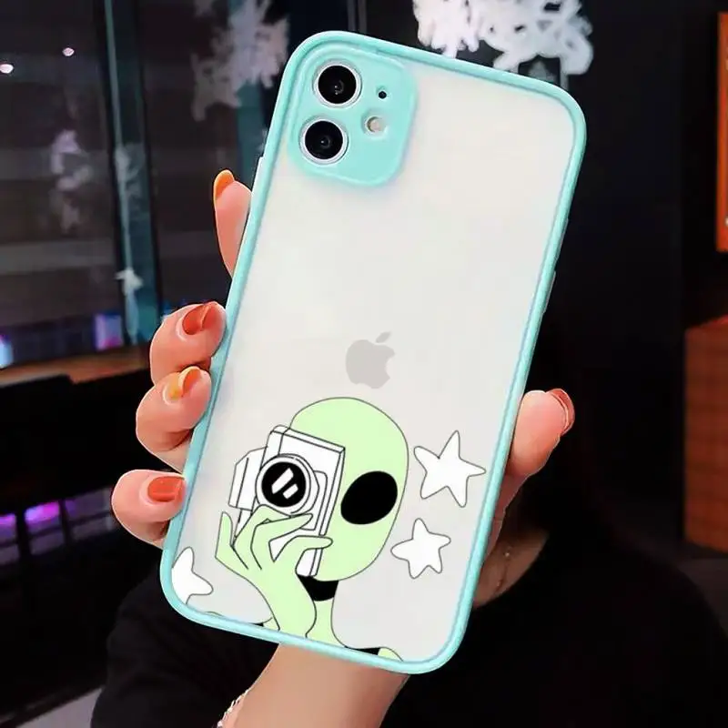 

Cute cartoon Alien space universe Phone Cases matte transparent For iphone 7 8 11 12 plus mini x xs xr pro max cover