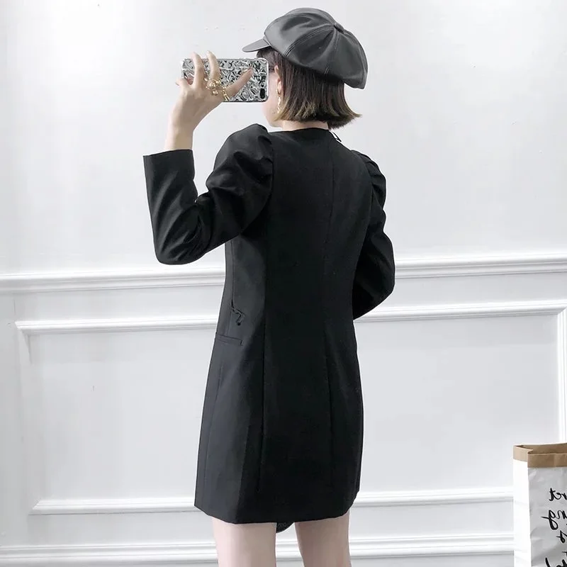 Черное однотонное осеннее Женское пальто повседневная верхняя одежда топы с