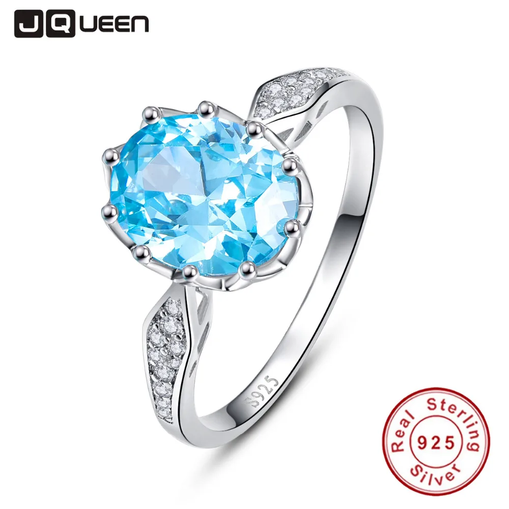 JQUEEN 4ct кольцо с голубым топазом кольца драгоценными камнями серебро Овальный