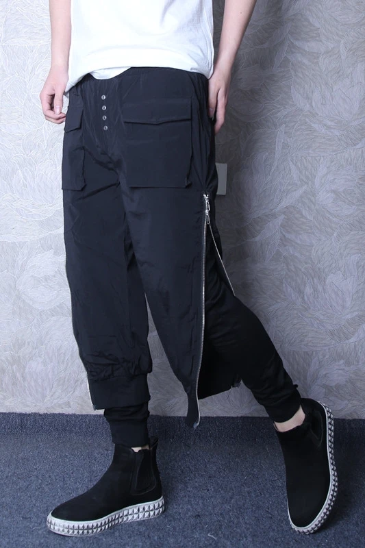 

2019 Popular logo personalized sole stitching fake two-piece haren pants with wide legs