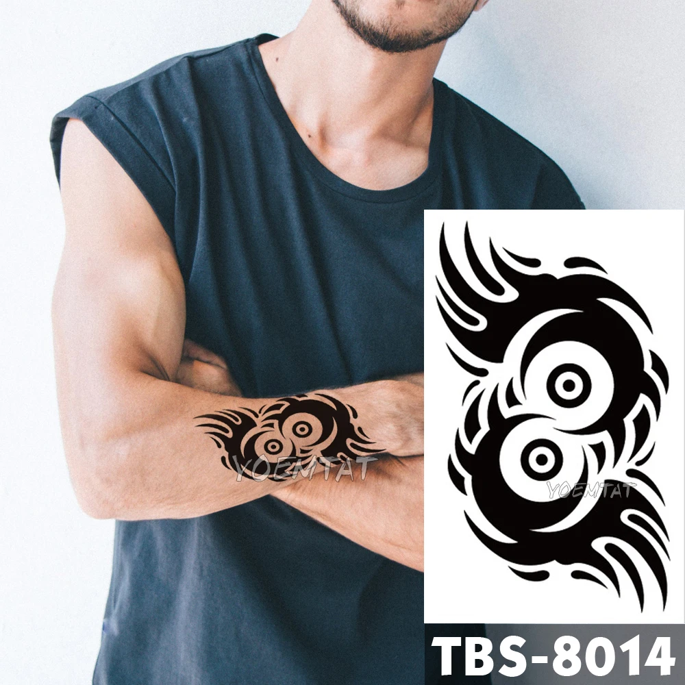 

12x19cm Waterproof Temporary Tattoos Round vortex Flash Tattoo Sticker Eyes Fire Tribal Totem Tatoo DIY Arm Fake Tattoo Men